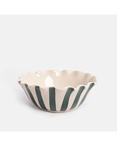 Caroline Gardner Teal Stripe Scallop Edge Bon Appetit Cereal Bowl